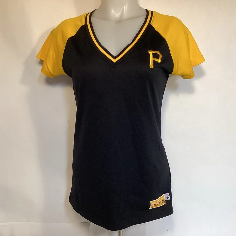 Majestic Pittsburgh Pirates Women’s Black And Gold Baseball Jersey size medium - Picture 1 of 10